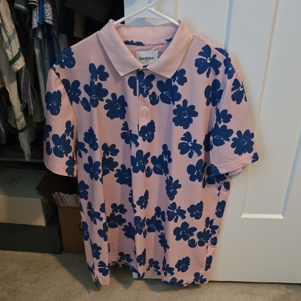Goodfellow & Co Pink and Blue Floral Polo Shirt